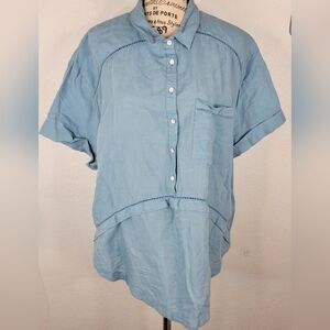 Free People Sz M Tunic Top Weekend Escape Oversized Relaxed Linen Blend 396789